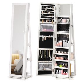360 Swivel Jewelry Cabinet with Full Length Mirror Lockable Organizer White