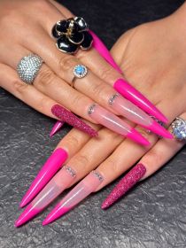 2026 Gothic Charm Wearable Nails, Valentine's Day Long Almond-Shaped Press-On False Nail Set, Handmade False Nail Tips (size: M)