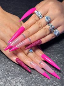 2026 Gothic Charm Wearable Nails, Valentine's Day Long Almond-Shaped Press-On False Nail Set, Handmade False Nail Tips (size: L)