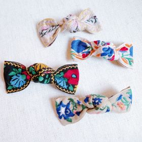 French Floral Embroidered Hair Clip (Color: Blue)