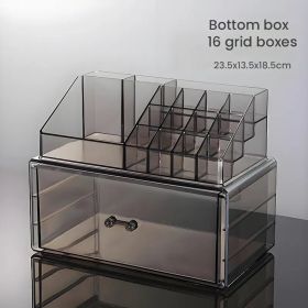 Premium See-Through Vanity Organizer - 16-Divider Top with Deep Drawer - Ideal for Beauty Products, Rings, Earrings, Craft Supplies (Items: 1-layer large drawer+16-compartment top box)